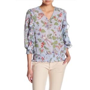 Nanette Lepore 3/4 Ruffle Sleeve Smocked Blouse